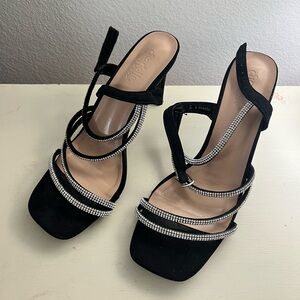 Charlotte Russe Black Strappy Rhinestone Heeled Sandals - Women